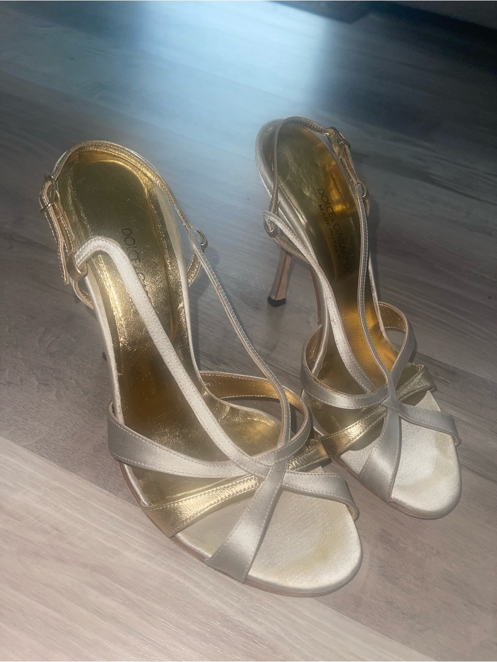 Vintage Dolce & Gabbana Metallic Strappy Slingback Heels Size 37 (US W 7-7.5)